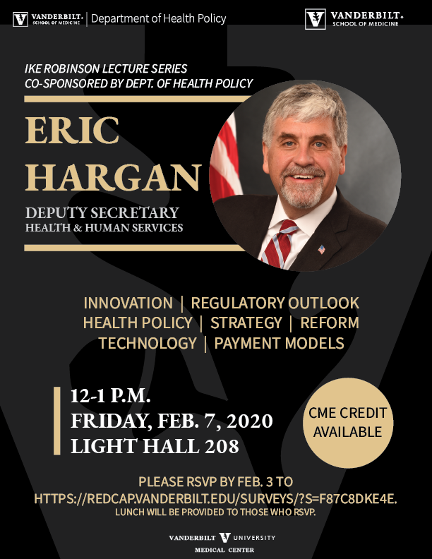 HHS Deputy Secretary Eric Hargan will deliver a guest lecture at VUMC on Feb. 7, 2020.