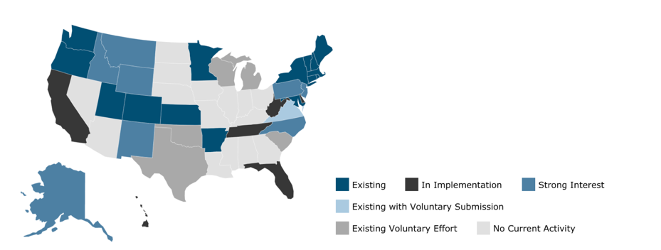 National map/illustration of all-payer claims databases